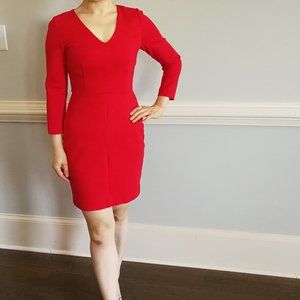 JCREW RED V NECK LONG SLEEVES DRESS